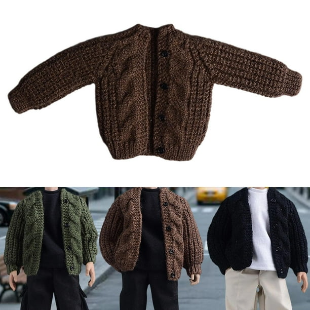 Ropa para figuras a escala 1/12, accesorios para muñecas, cárdigan, a mano, suéter, ropa en miniatura para figuras de acción de 6'' Marrón