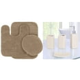 thumbnail image 1 of 4pc Ceramic Accessories + 3pc Bathroom rug mat set #6 Taupe color non slip super soft chenille washable, 1 of 3