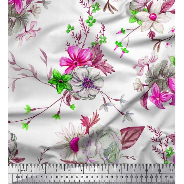 Soimoi Pink Rayon Fabric Leaves & Floral Decor Fabric Printed BTY 42 Inch Wide