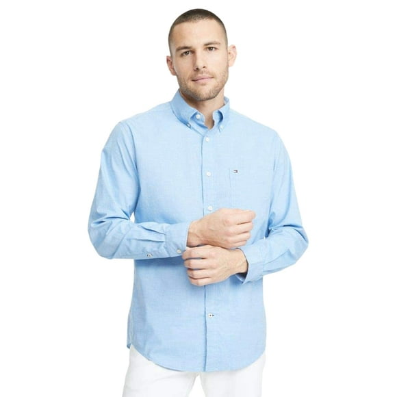 Tommy Hilfiger Men's Long Sleeve Button Down Shirt in Classic Fit, Collection Blue, LG