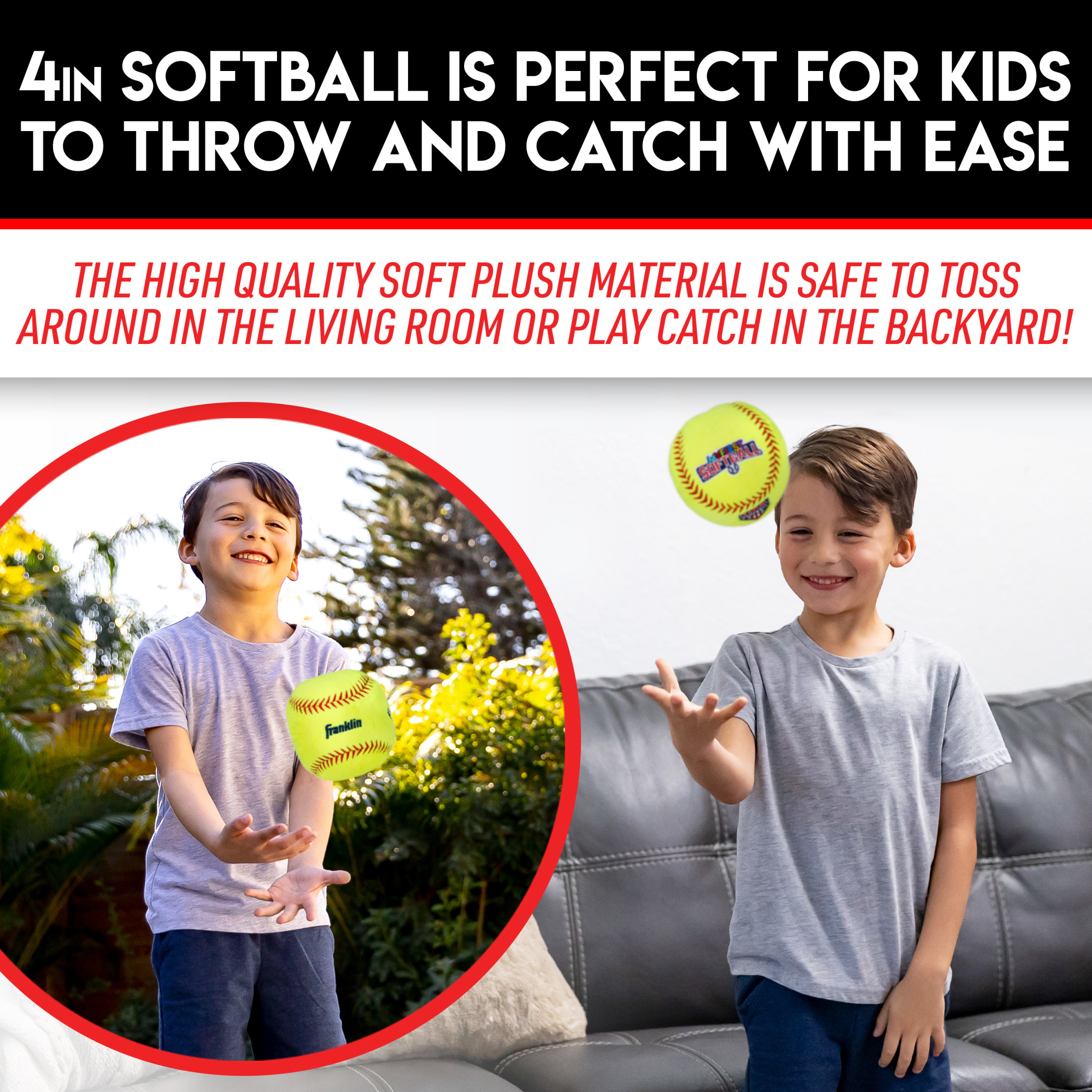 Franklin Sports Kids Soft Plush Softball - USASB MyFirst Stuffed Softball Plush for Kids - Fun Room Decoration - 4"