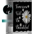 thumbnail image 3 of Flower Shower Curtain for Bathroom with Hooks 72x72 Inches Polyester Fabric Shower Curtain Sets Washable Bath Curtains Decor White Daisy with Words on Black Background, 3 of 6