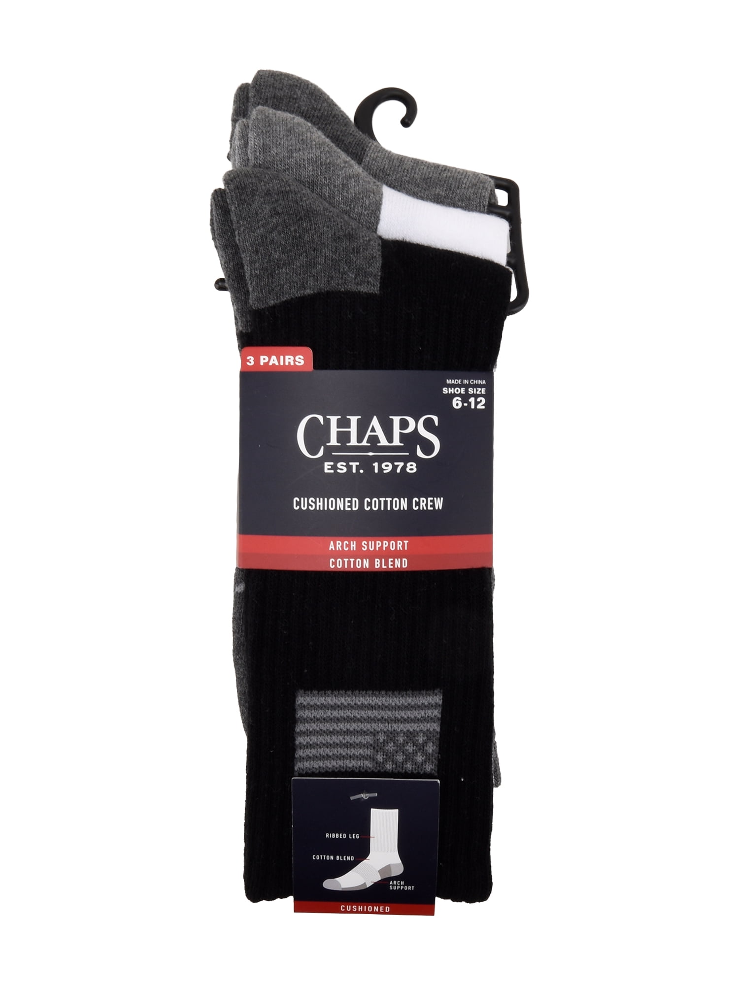 Chaps Embroidery Athletic Crews 3-Pack Men's Sock Size 10-13