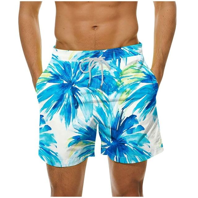 Pantalones Cortos Casuales de Impresión Hawaiana de los Hombres, Poliéster de Secado Rápido con Forro de Malla para la Playa Y la Piscina