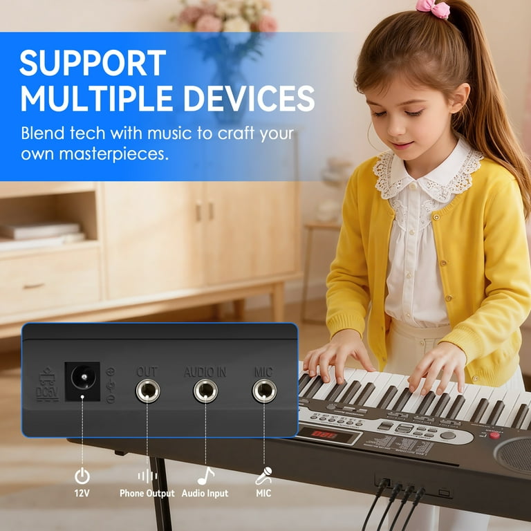 Furnibear 61-Key Piano Keyboard with Lighted Keys, Stand, Bench