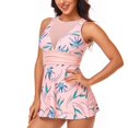 thumbnail image 3 of Traje de baño de 2 piezas para mujer, cuello redondo, empalme de malla, vestido de ajuste de cintura sin espalda, parte superior, calzoncillos ajustados elásticos, traje de baño lindo, color, 3 of 8