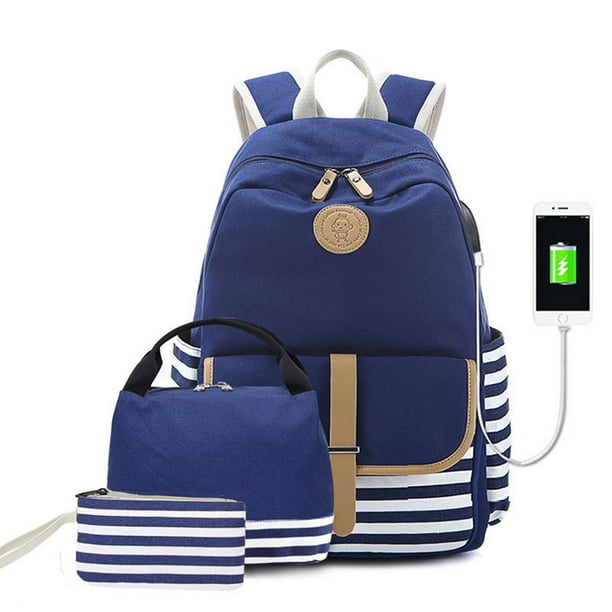 Linda mochila azul para adolescentes y niñas para la escuela, bolsa de computadora con carga USB, mochila para niños para viajes