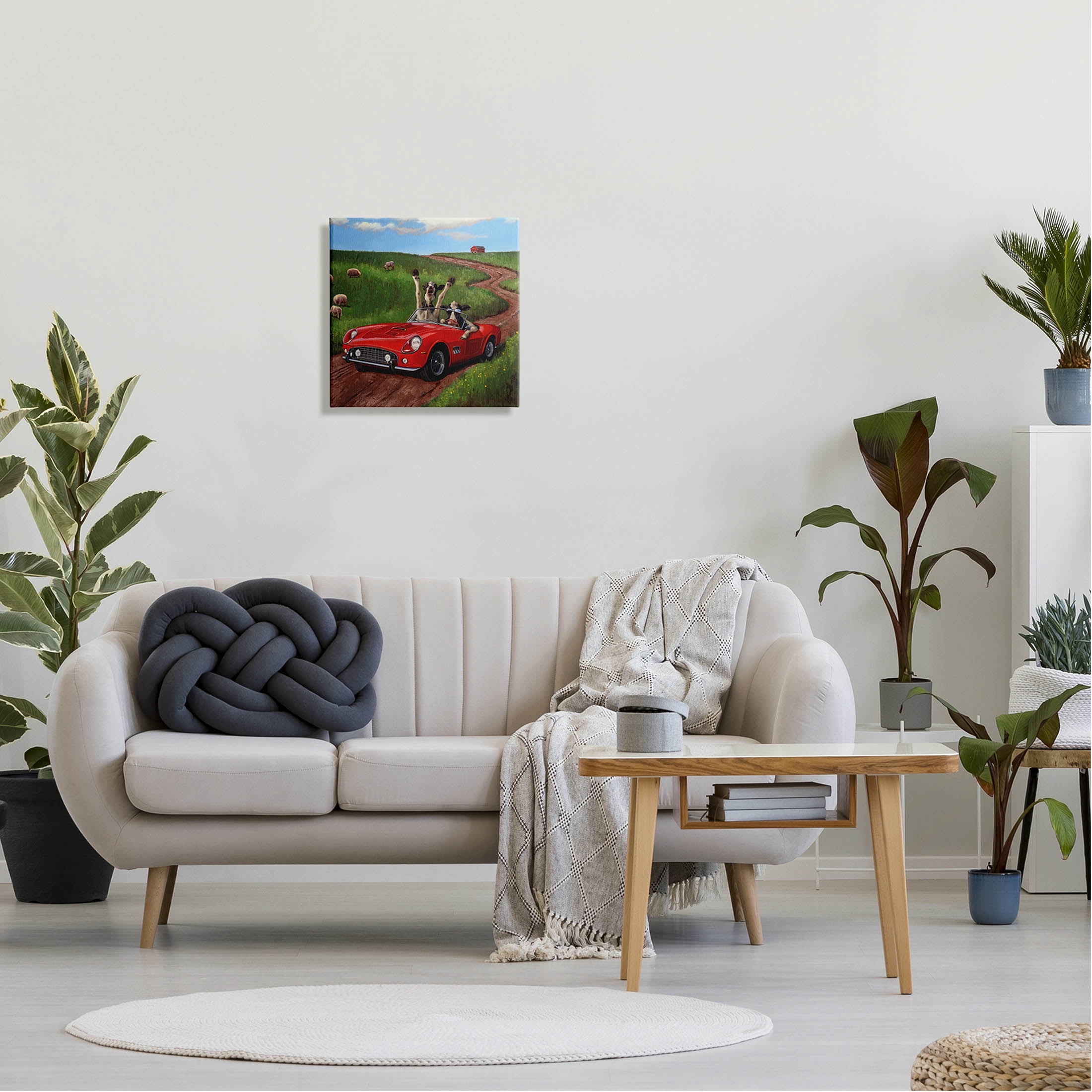 Road Trip Rural Cow Farmland Animals & Insects Painting Gallery Wrapped Canvas Print Wall Art