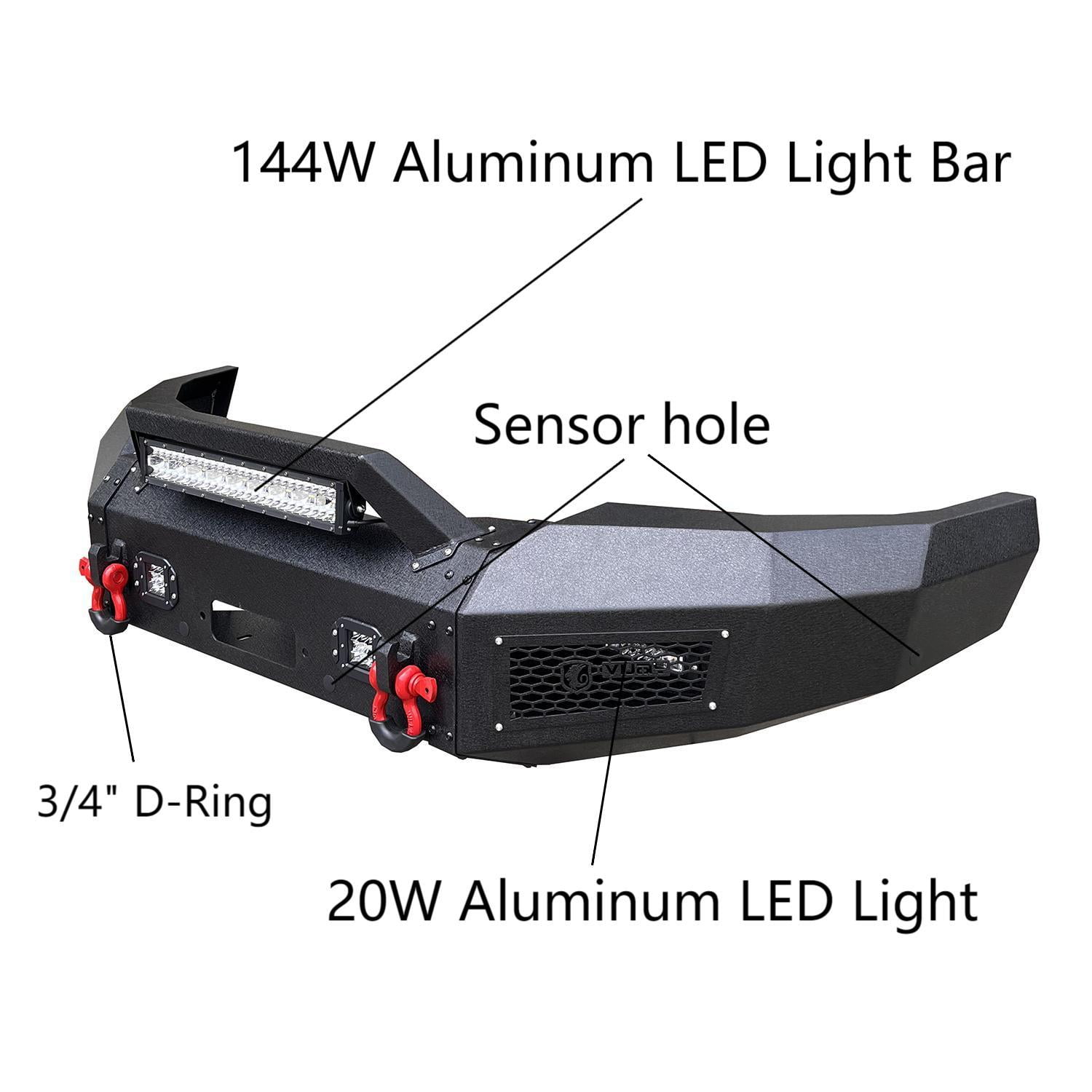 Vijay Compatible with 1997-1998-1999-2000-2001-2002-2003 Ford F150 Front and Rear Bumper Textured Black Steel with Light and D-ring