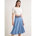 thumbnail image 5 of Women'S High Waist A-Line Skirt Flared Midi Skirt Vinage Skirt with Belt Light Blue M, 5 of 7