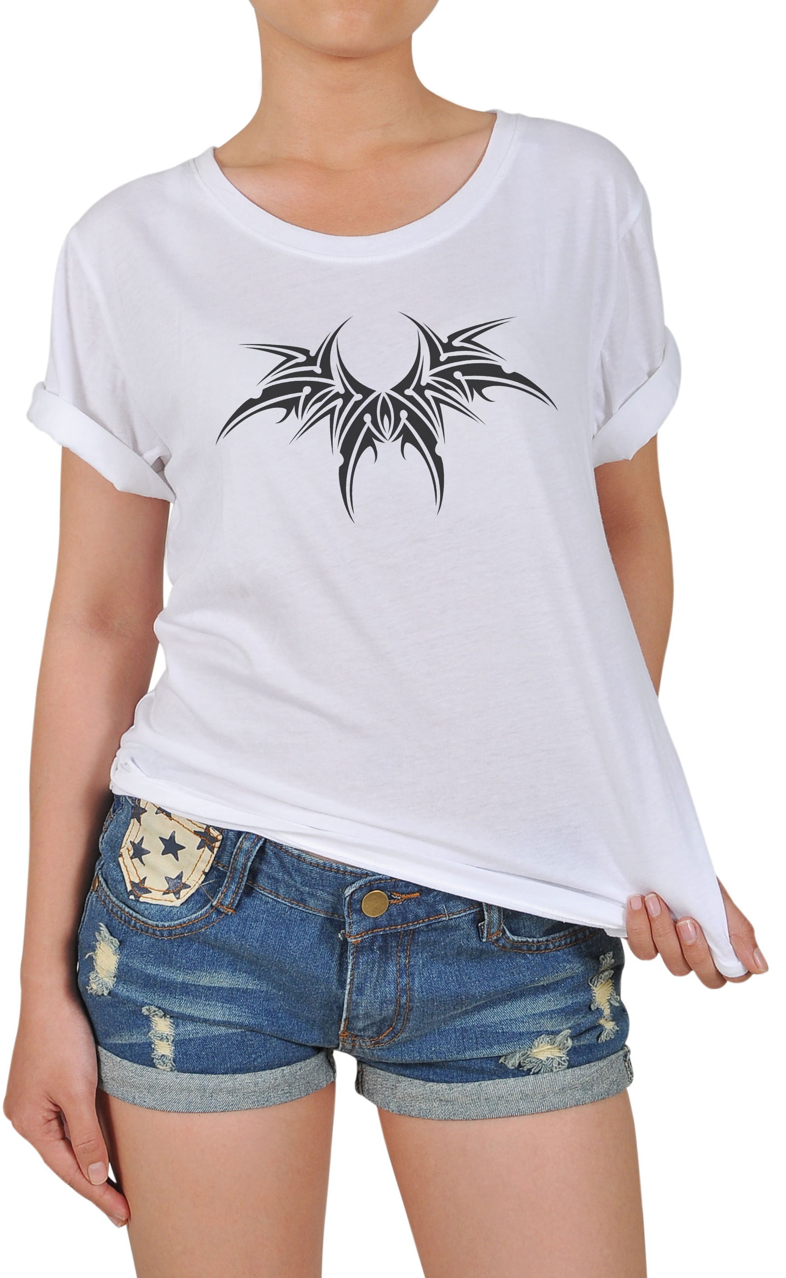 Shape Tribal Bat Tattoo -2 Printed 100% Cotton T-shirt WTS_12 S -  