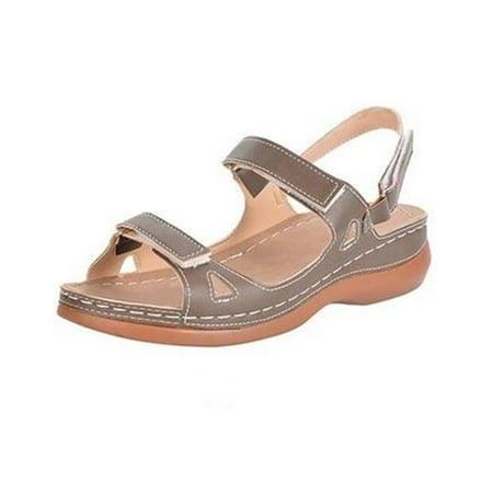

Orthopedic Sandals Women Wide Fit Summer Ladies Sandals Sale Clearance Comfort Slippers Flat Leather Sliders Low Wedge Open Toe Breathable Casual Floral Shoes for Outdoor Indoor Walking