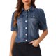 thumbnail image 1 of CHAQUETA DE JEAN PARA MUJER INSPIRE CHIC, CON MANGAS CORTAS Y PUFF, CUELLO CAÍDO, AZUL OSCURO, TALLA M, 1 of 6