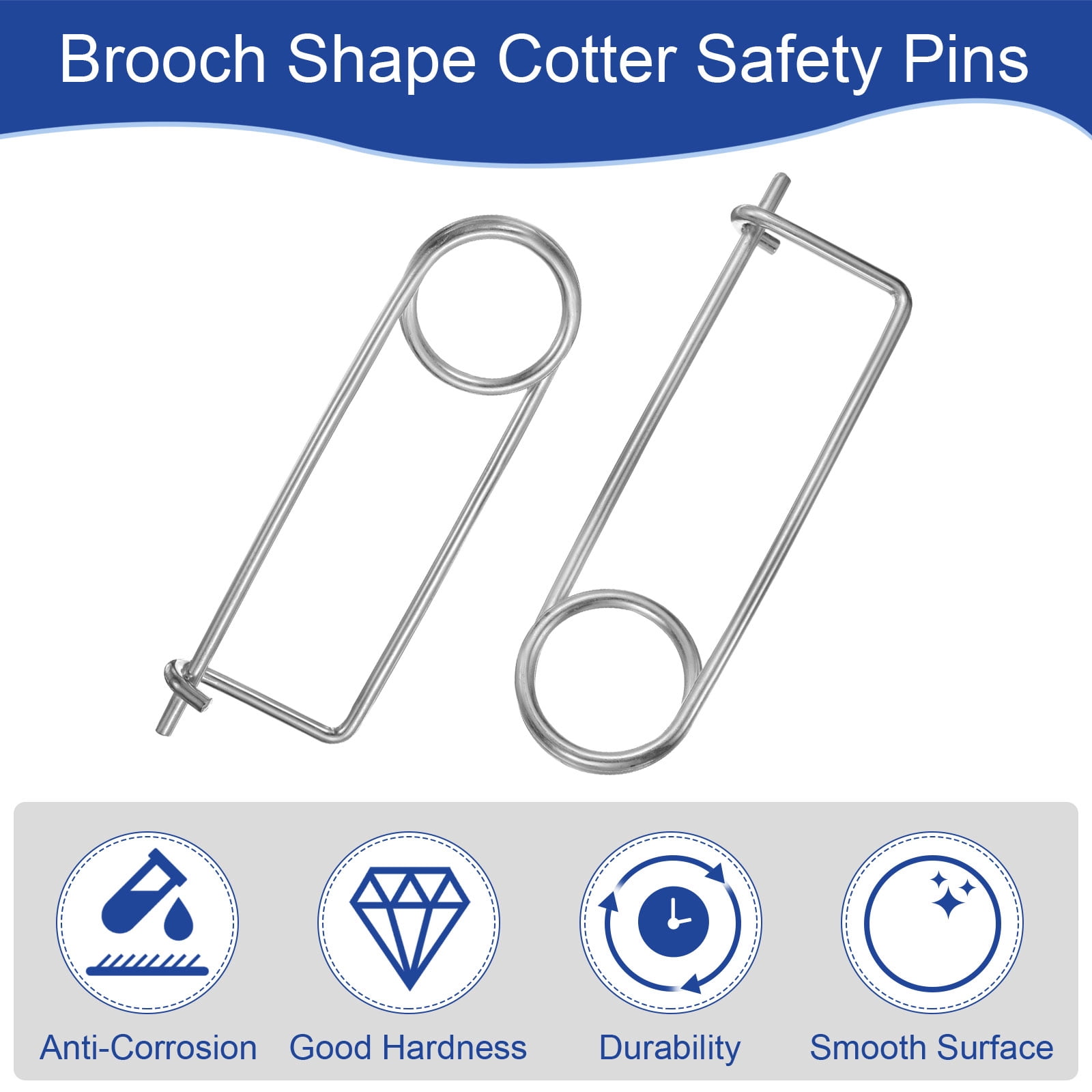4 Pack Brooch Shape Cotter Safety Pins, 0.24x4.33 Inch Zinc-Plated Carbon Steel Quick Lock Fastener for Farm, Lawn, Garden Hitch