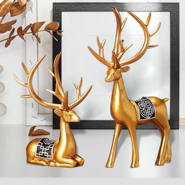 Figuras modernas de renos, colecciones, adornos decorativos creativos, arte, 1 par de estatuas de alce para oficina, chimenea, escritorio, sala de , dorado Fernando Escultura de ciervo