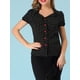 thumbnail image 5 of Blusa vintage de los años 50 para mujer con botones y mangas cortas de lunares M negra, 5 of 7
