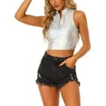 thumbnail image 4 of MODA NOVA Juniors’s Mock Neck Zipper Front Sleeveless Holographic Sparkle Party Tops Silver XL, 4 of 6