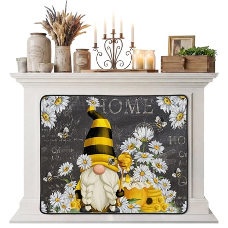 Magnetic Fireplace Cover Gnome Honey Bee Fireplace Screen Daisy Flower Vintage Black Insulation Fireplace Blocker Blanket Save Energy Fireplace Draft Stopper Covers for Living Room 36x30