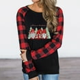thumbnail image 6 of Odeerbi Christmas Tops For Women Long Sleeve Blouses Plaid Print Splicing Round Neck Pullover Shirt T-Shirt Black, 6 of 9