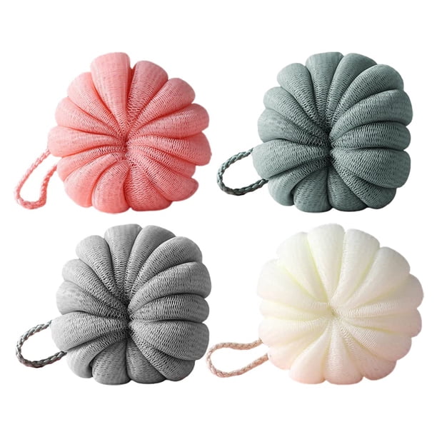 Esponja de baño con bolas de lufa para ducha, 4 unidades, bola de ducha de calabaza, puf de malla para cuerpo, mujeres y hombres, esponja de baño para hacer espuma