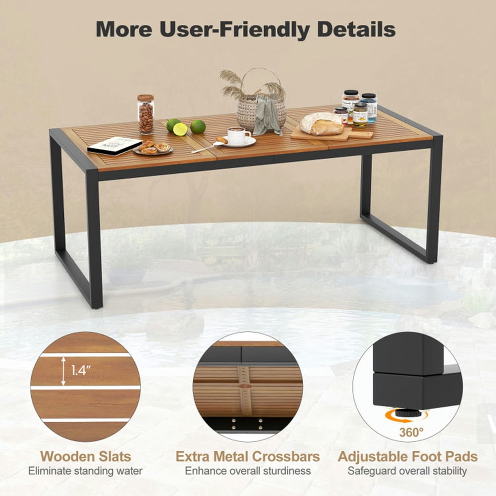 Kadyn 79 Inch Acacia Wood Patio Table with 1.9 Inch Umbrella Hole for Garden and Poolside