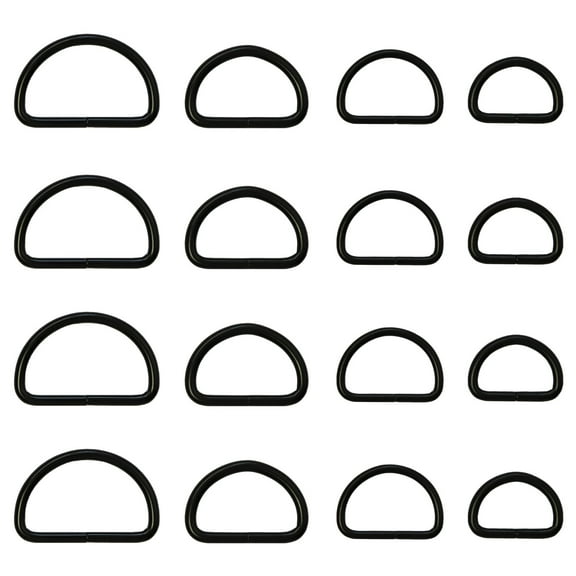 Metal D Ring Non Welded D-Rings Electroplated Black Assorted 0.5 Inch, 0.75 Inch, 1 Inch, 1.25 Inch (100 Pack)