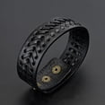 thumbnail image 6 of SmartBy Vintage Men Faux Leather Wide Braided Bracelet Cuff Button Wristband Bangle, 6 of 7