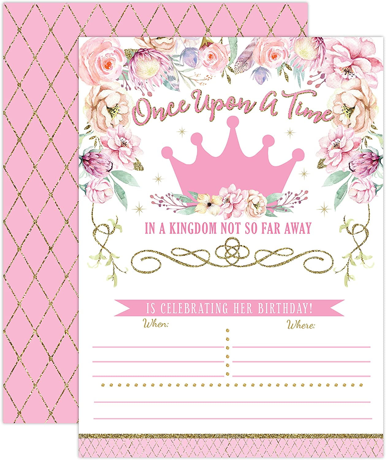 1st Birthday Hearts Pink Girl Cute First Birthday Party Invitations w/Envelopes 