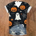 thumbnail image 4 of jobturf Halloween Shirts for Women V-Neck Short Sleeve Tee Tops Cute Fall Ghost Pumpkin Graphic Blouses Retro Vintage Festival T Shirt, 4 of 5