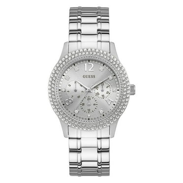 GUESS Silver-Tone Rhinestone Sport Watch