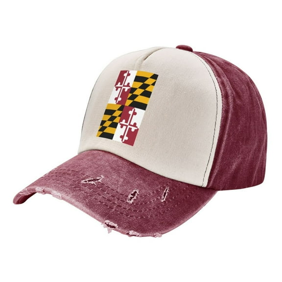 Men Women Maryland-Flag Pattern Distressed Twill Cotton Baseball Cap Vintage Adjustable Dad Hat