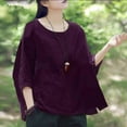 thumbnail image 2 of Womens 2024 Plus Size Linen Tops Summer Breathable 3/4 Sleeve Beach Shirts Trendy Comfort Tunic Tops Crew Neck Blouses, 2 of 3