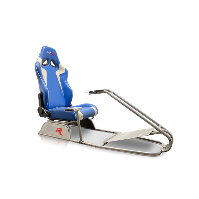 GTR Simulator Modèle GTS Cockpit de Simulateur de Course Cadre Argenté avec Siège Bleu/blanc