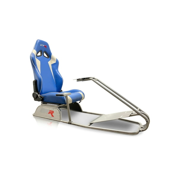 GTR Simulator GTS Model Racing Simulator Cockpit Silver Frame with Blue/White Seat