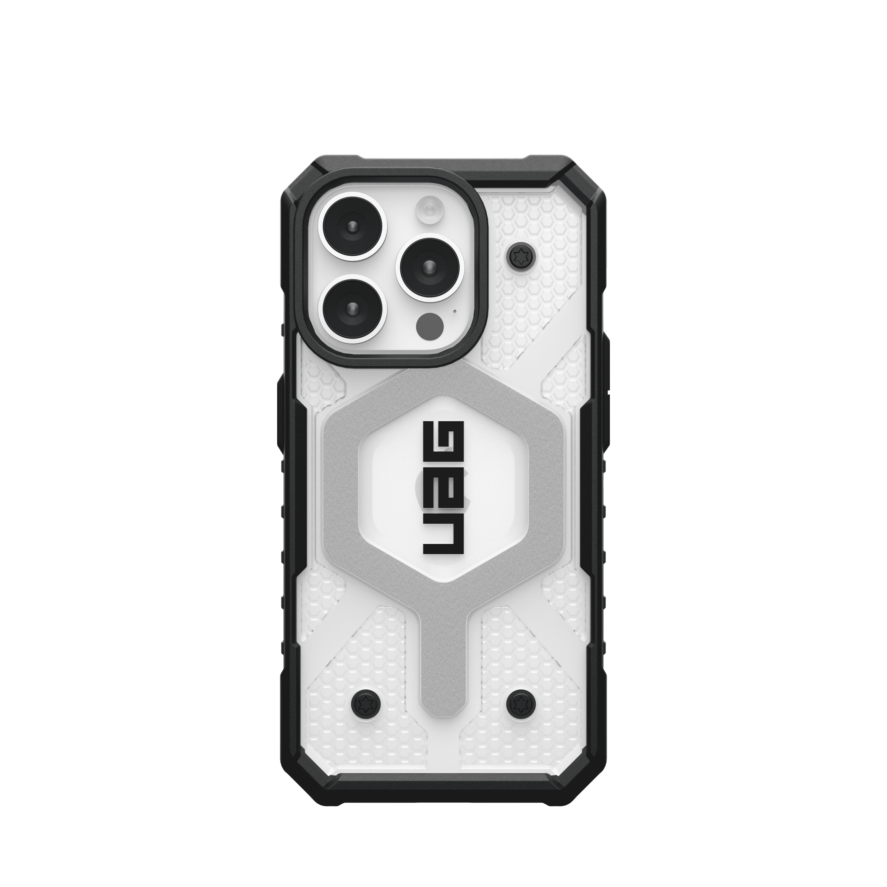 UAG iPhone 15 Pro Case 6.1" Pathfinder Clear Ice/Silver Built-in Magnet Compatible with MagSafe Charging Rugged Transparent Dropproof Protective Cover by URBAN ARMOR GEAR