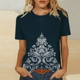thumbnail image 2 of GNFQXSS Women Abstract Floral Print Crew Neck Short Sleeve Tee Casual Lightweight Breathable Pullover Top For Weekend Navy M, 2 of 7