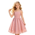 thumbnail image 2 of FAOWME Kids Summer Girls Dresses With Bow Knot Solid Color Sweet Sleeveless Fashion A Line Swing Dress,Pink,8-9 Years, 2 of 9