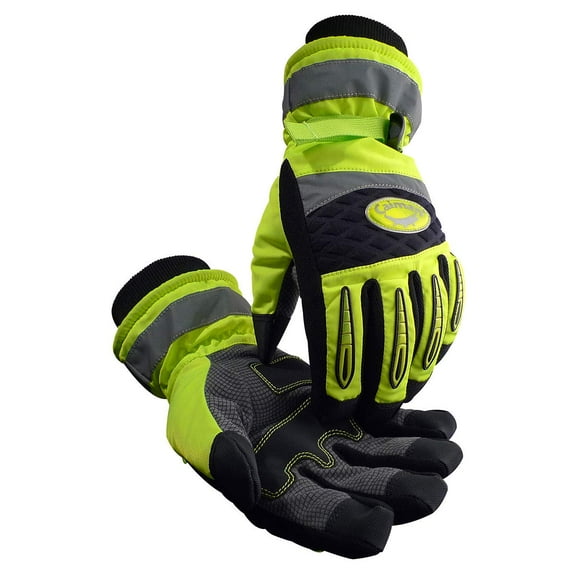 Caiman Hi-Vis Synthetic Leather Palm Winter Gloves, Heatrac Insulation, Padded G-Grip Patches, Kontour Design, Hi-Vis Yellow, X-Large (2991-6)