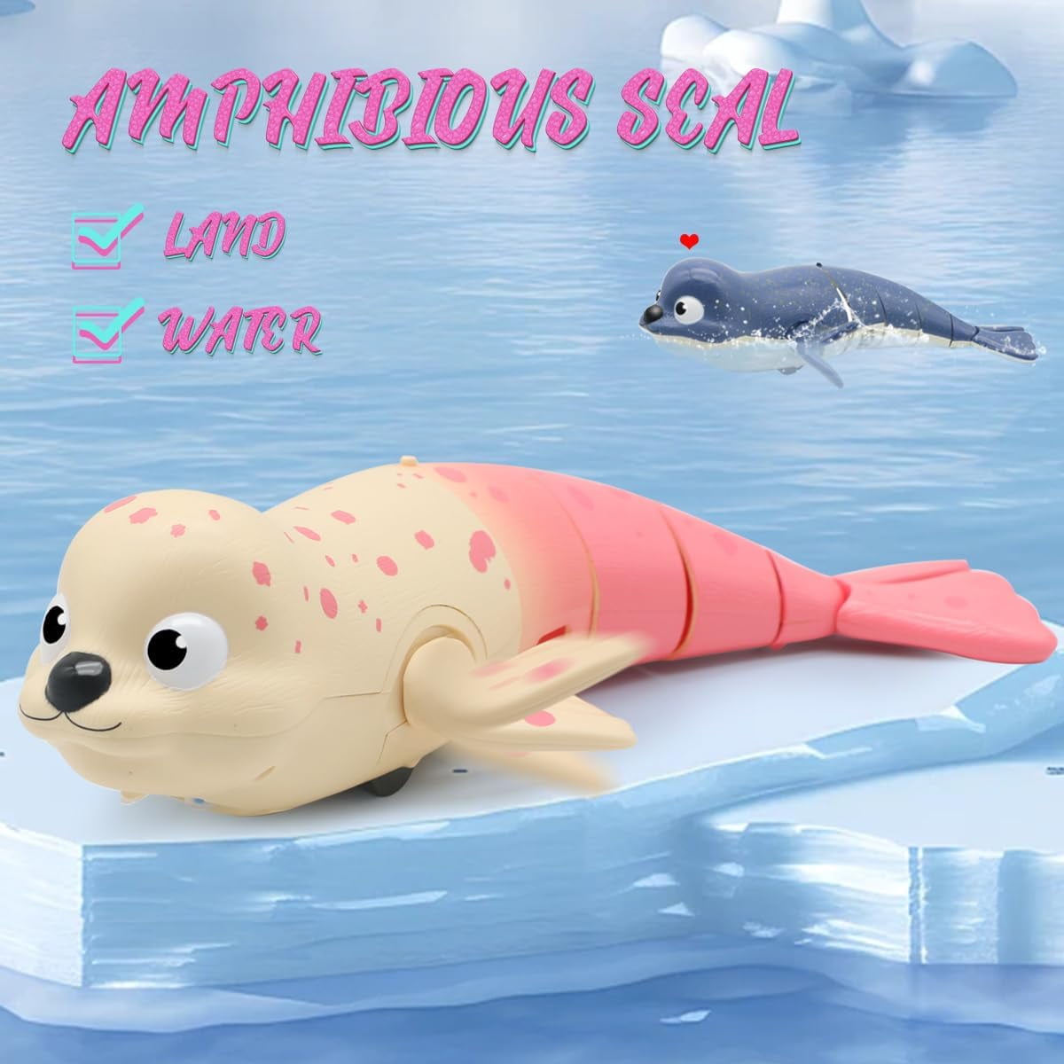 LAFALA Amphibious Remote Control Lazy Seal 2.4Ghz Rechargeable Battery for Kids Gift,Pink