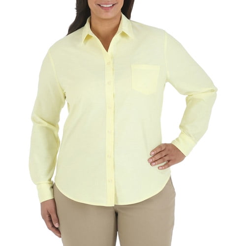 Lee Riders Women's PlusSize WrinkleResist Long Sleeve Oxford Button