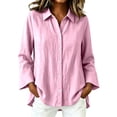 thumbnail image 2 of Kadlawus Women Long Sleeve Collared Button Down Blouse Casual Fit Solid Basic Tunic Tops Comfortable Soft for Office Commute Weekend Travel Daily Wear, Pink XL, 2 of 9