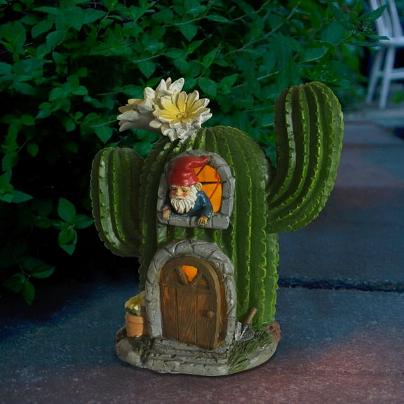 Jeco 7.5" Polyresin Solar LED Light Cactus House