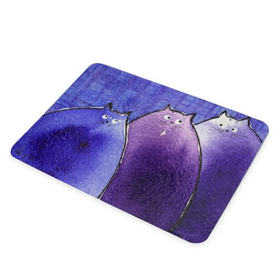 KuzmarK Glass Cutting Board - Blue and Purple Chunky Kitties Abstract Cat Art by Denise Every