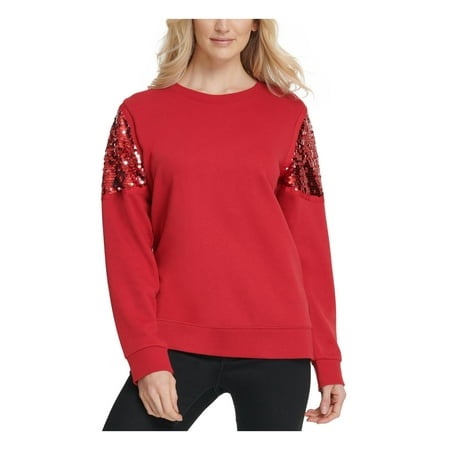 DKNY Women's Sequined Sweatshirt Red Size Medium