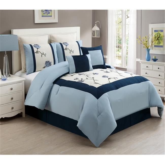 Luxury Home Trousdale Comforter Set, Queen Blue & Navy Blue 8 Piece
