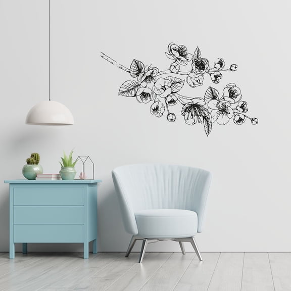 Cherry Blossom Branch Oriental Flower Japanese Plant Sakura Wall Sticker Art Decal for Girls Boys Kids Room Bedroom Nursery House Fun Home Decor Stickers Wall Art Vinyl Decoration Size (22x30 inch)