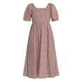 thumbnail image 5 of Time and Tru Women's and Women's Plus Cotton Back Tie Midi Dress with Short Puff Sleeves, Sizes XS-4X, 5 of 5