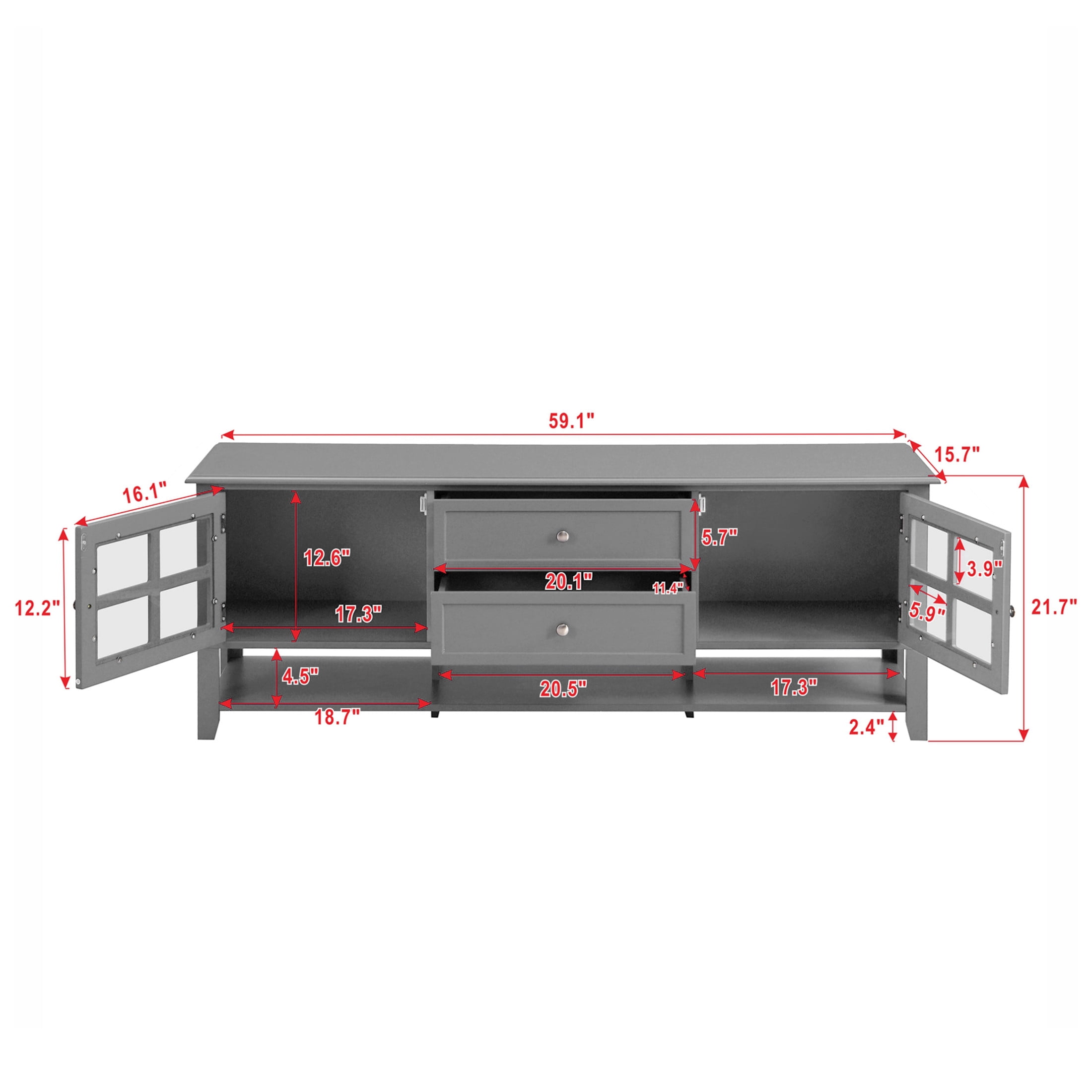 Noble House TV Stand for TVs up to 60 Inch with Dual Drawers, Storage Cabinets, Gray