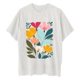 thumbnail image 4 of Fznquz Dressy Casual Tunic Tops for Women Loose Fit Dressy Floral White Short Sleeve T Shirt Loose Fit Summer Crew Neck Blouses, 4 of 7