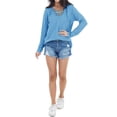 thumbnail image 5 of Nlife Women Lace Up Rib V Neck Long Sleeve Straight Hemline Blouse, 5 of 7